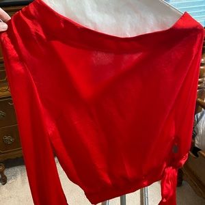 Glam | one shoulder red tie womens top